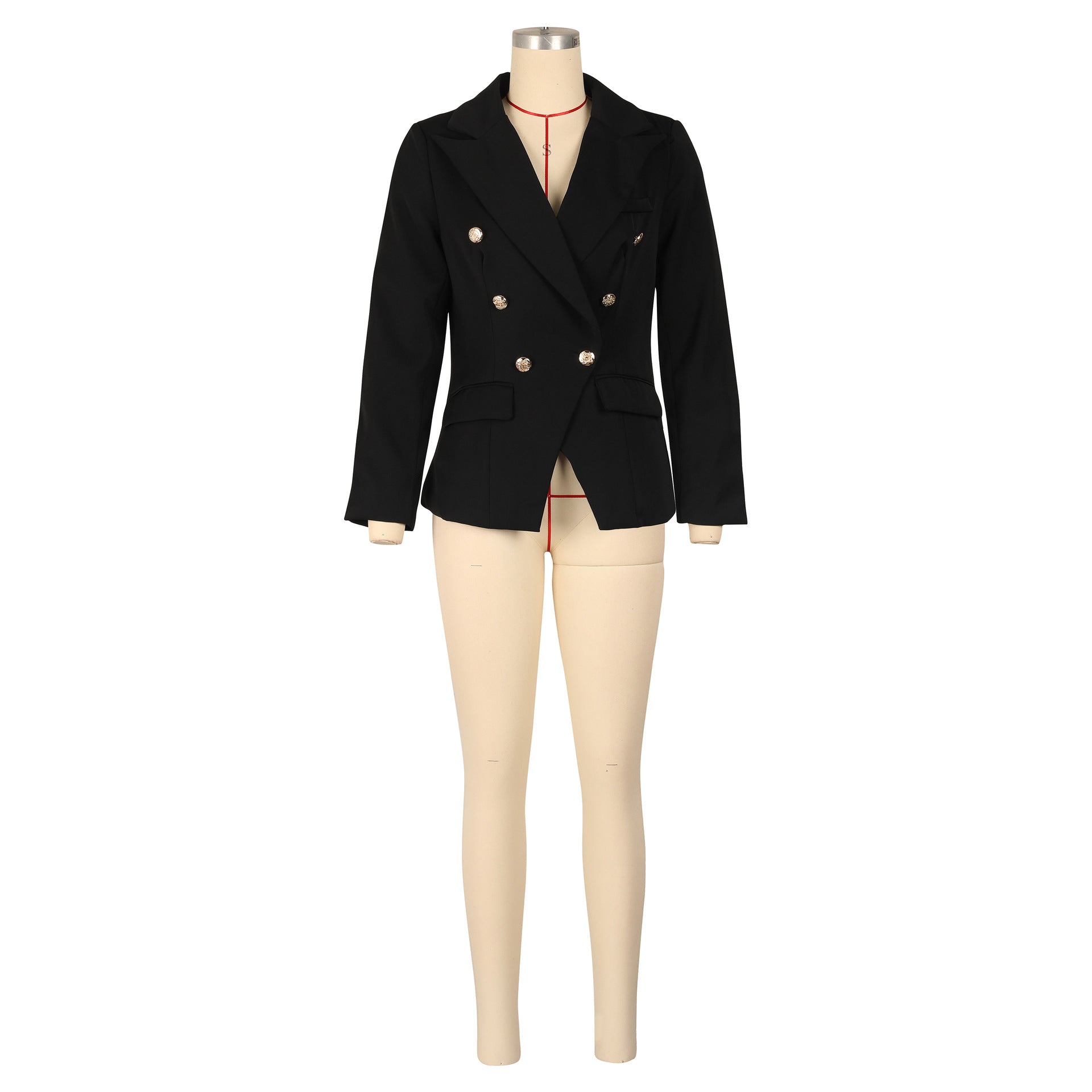 Women's Autumn Winter Solid Color Long Sleeve Pockets Blazer Jacket 20