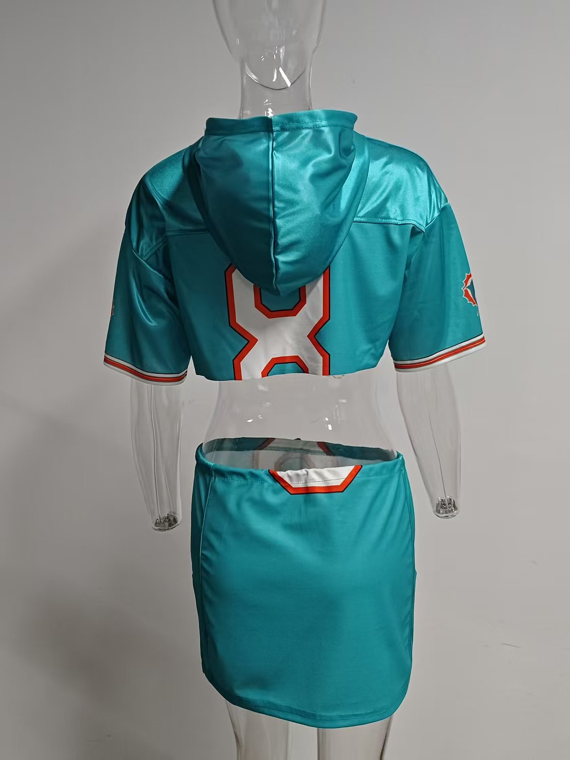 Fashion print street trend short sleeve short hoodie top and lace-up skirt set 10