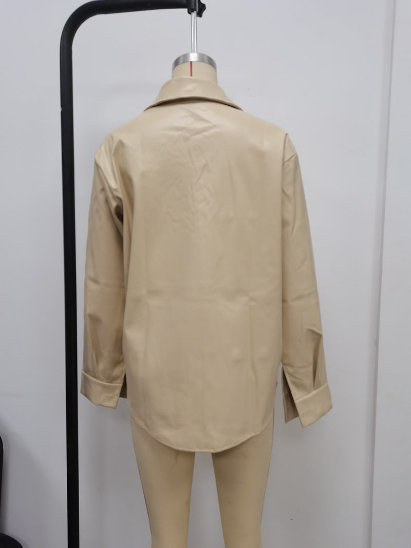 Autumn And Winter Fashionable Long Sleeve Women's Pu Shirt Women's Leather Jacket 17