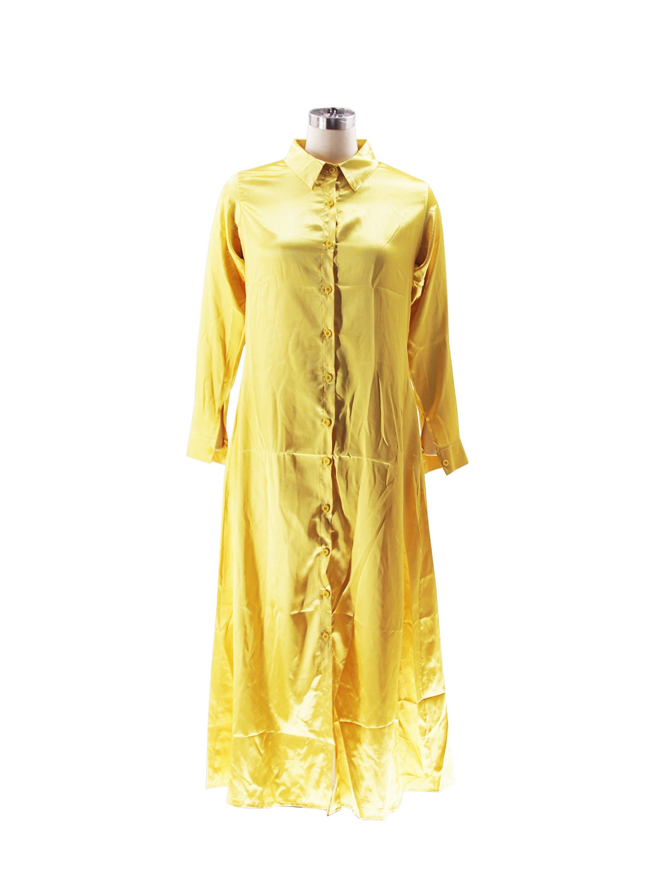 Women Shiny Satin Loose Casual Shirt Dress 9