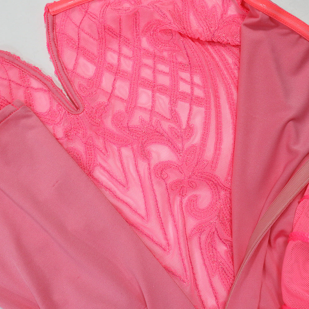 Women Sexy V-Neck Strapless See-Through Sequined Irregular Mini Dress 17