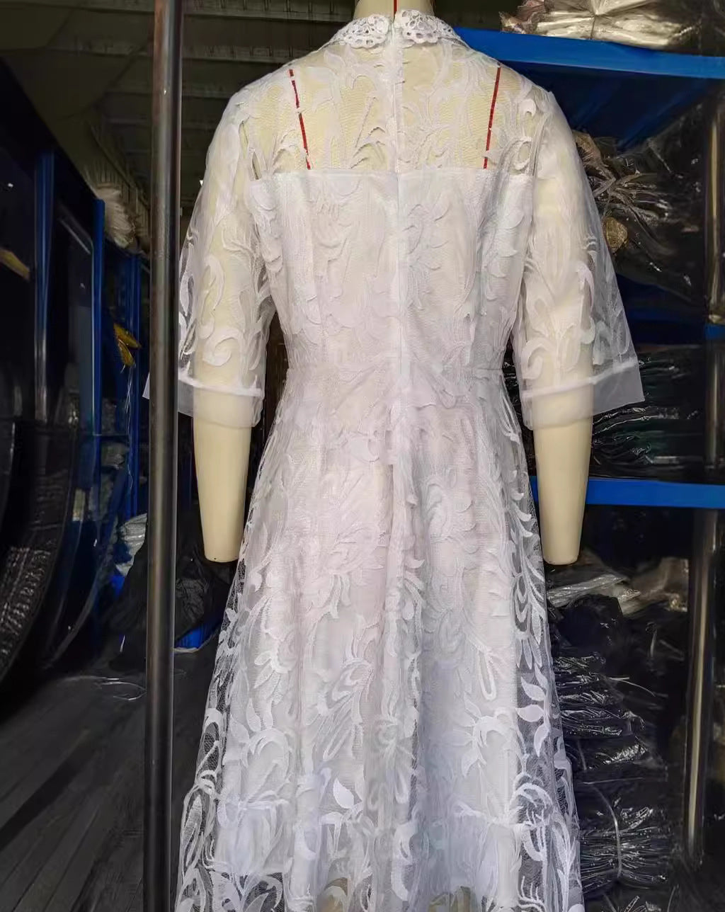 Sexy Women's Three Quarter Sleeve Lace Mesh Party Dress 4