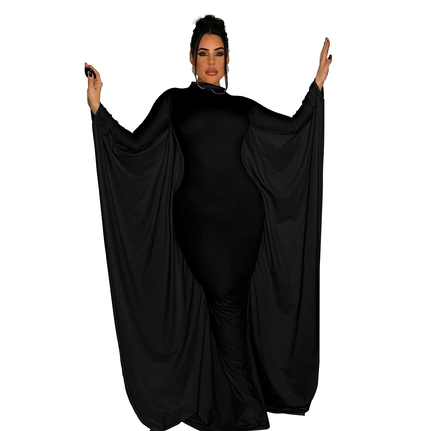 Women's fashion solid color bat style long-sleeved long dress 11