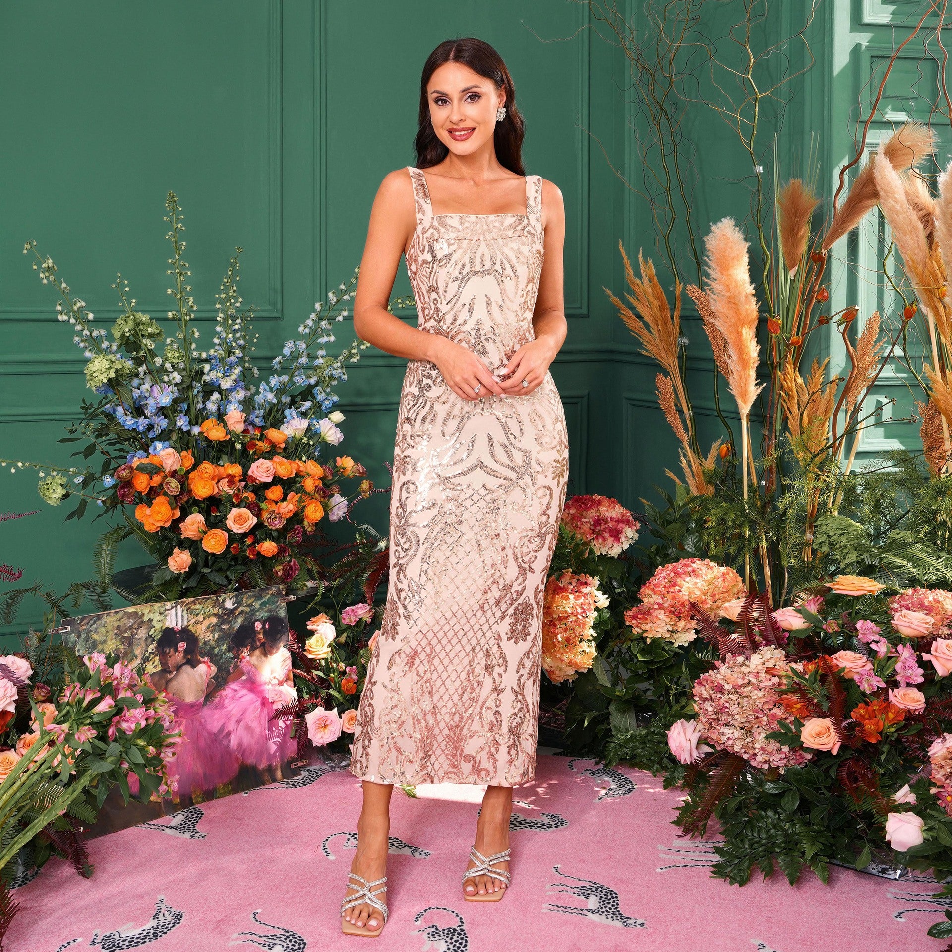 Chic Elegant Sleeveless Square Neck Sexy Maxi Sequin Formal Party Evening Dress Bridesmaid Dress 4