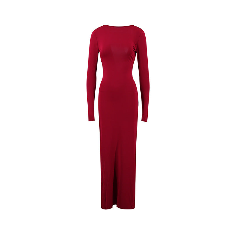 Women Pleated Long Sleeve Backless Bodycon Maxi Evening Dress 21