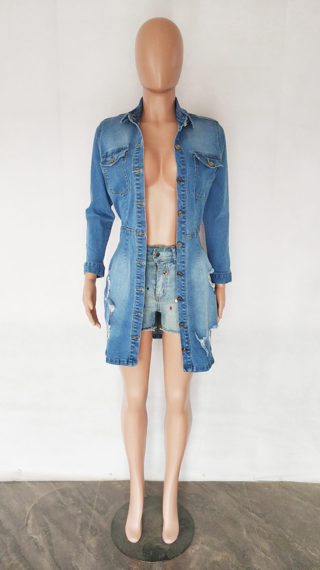 Slim Fit Sexy Low Back Stretch Breasted Denim Bodycon Dress Midi Dress 10