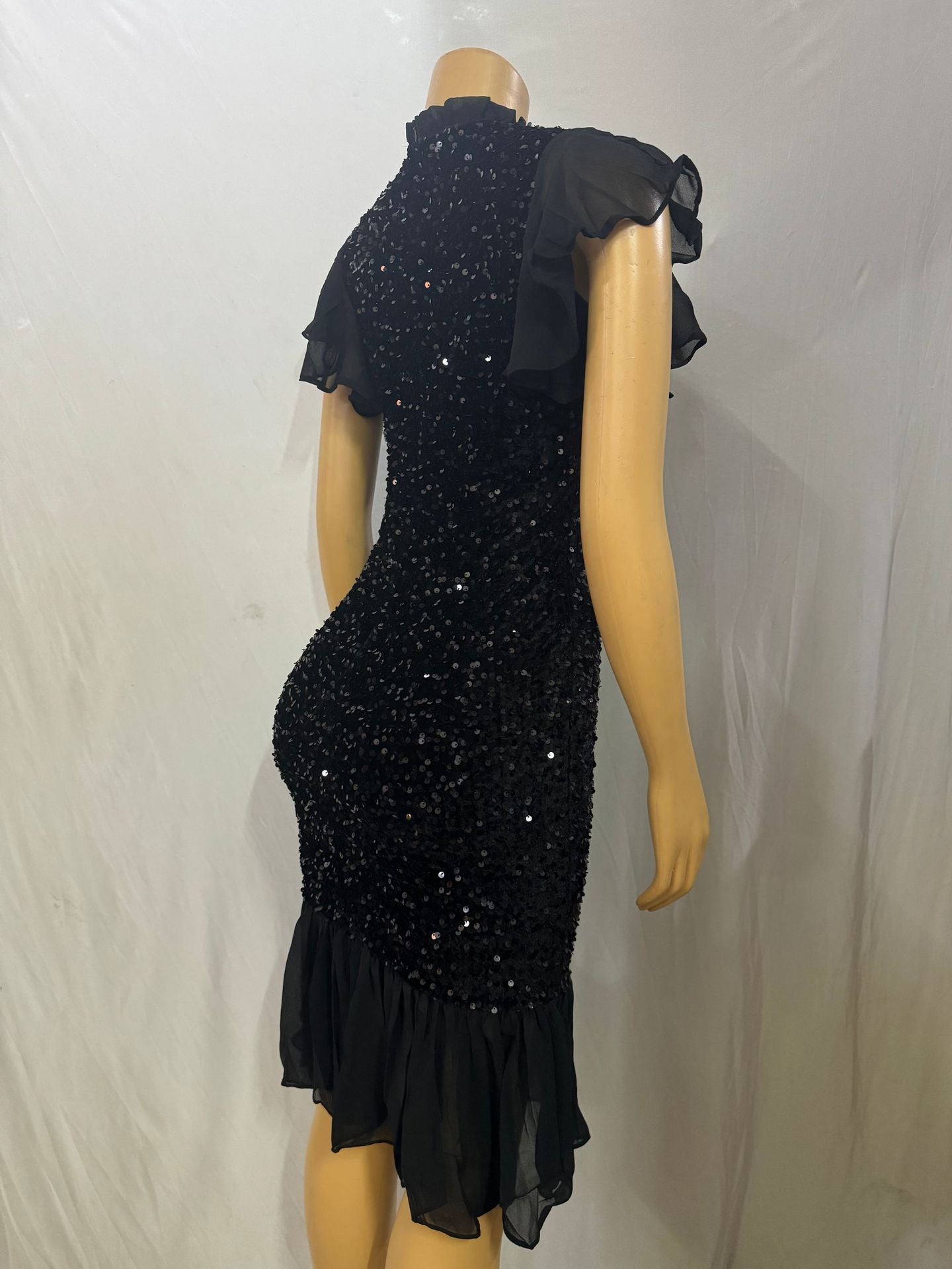 Women Soid Sequin Patchwork Sexy Bodycon Short Sleeve Dress 7