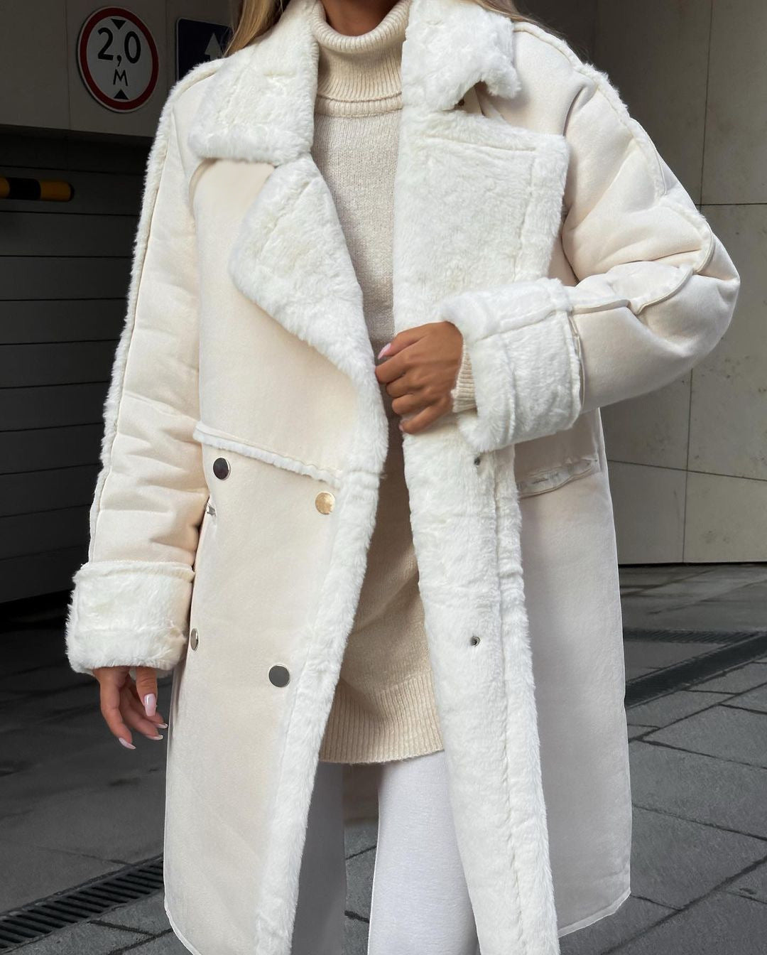 Winter Turndown Collar Long Sleev Fur Suede Coat 4