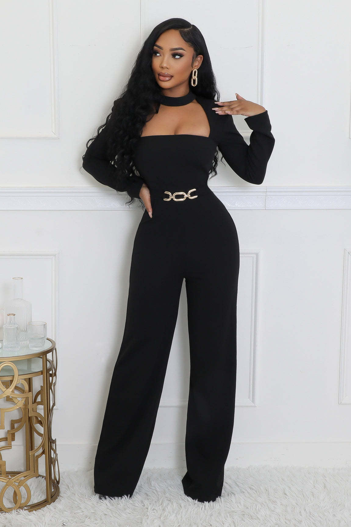 Elegant Cutout Neck Long Sleeve Wide-Leg Jumpsuit 7