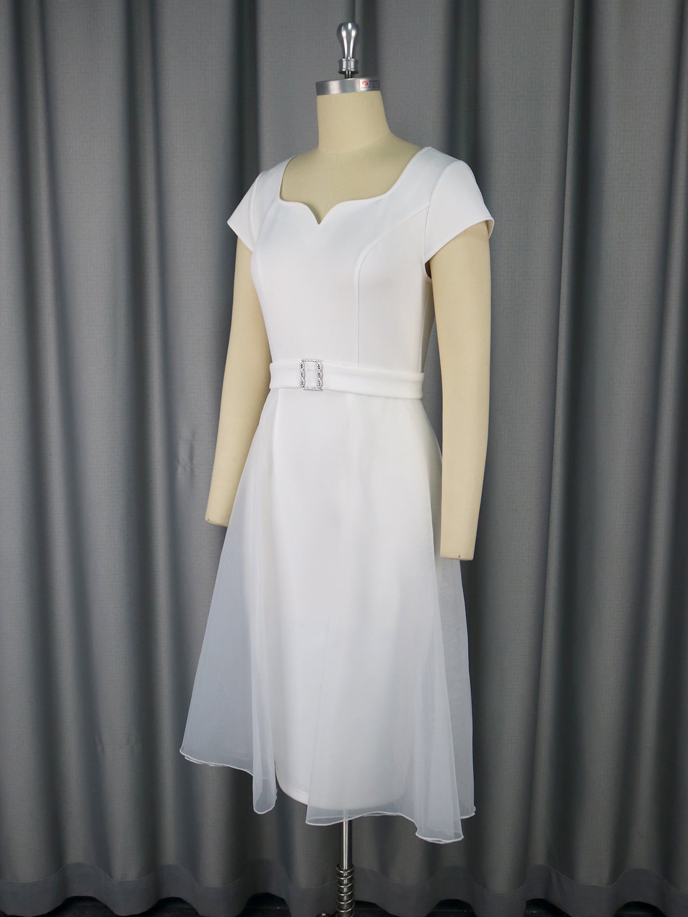 Women Square Neck Patchwork Mesh Party Dress 11