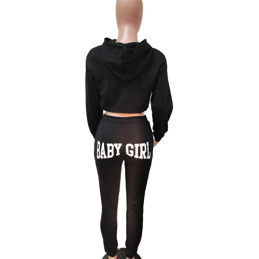 Women Solid Sports Letter Hoodies and Sweatpants Two Piece Set 13