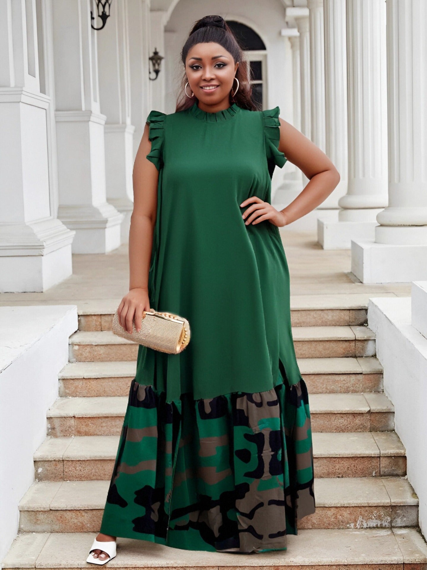 Plus Size Women summer ruffled Round Neck leopard print Patchwork dress 12