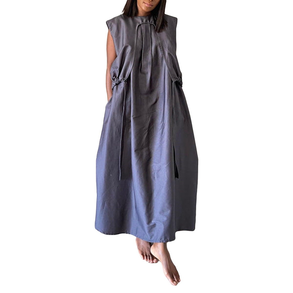 Reversible Pleated Long Solid Color Women's Dress 6