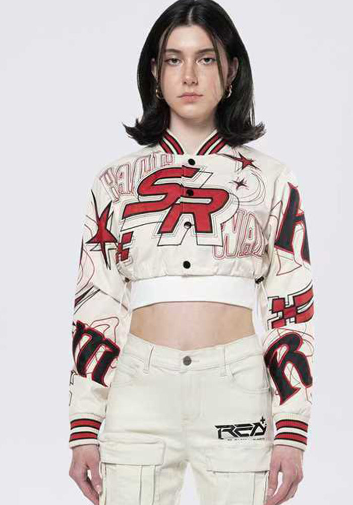 Fashionable American Embroidery Ribbed Short Long Sleeve Single Breasted Baseball Jacket