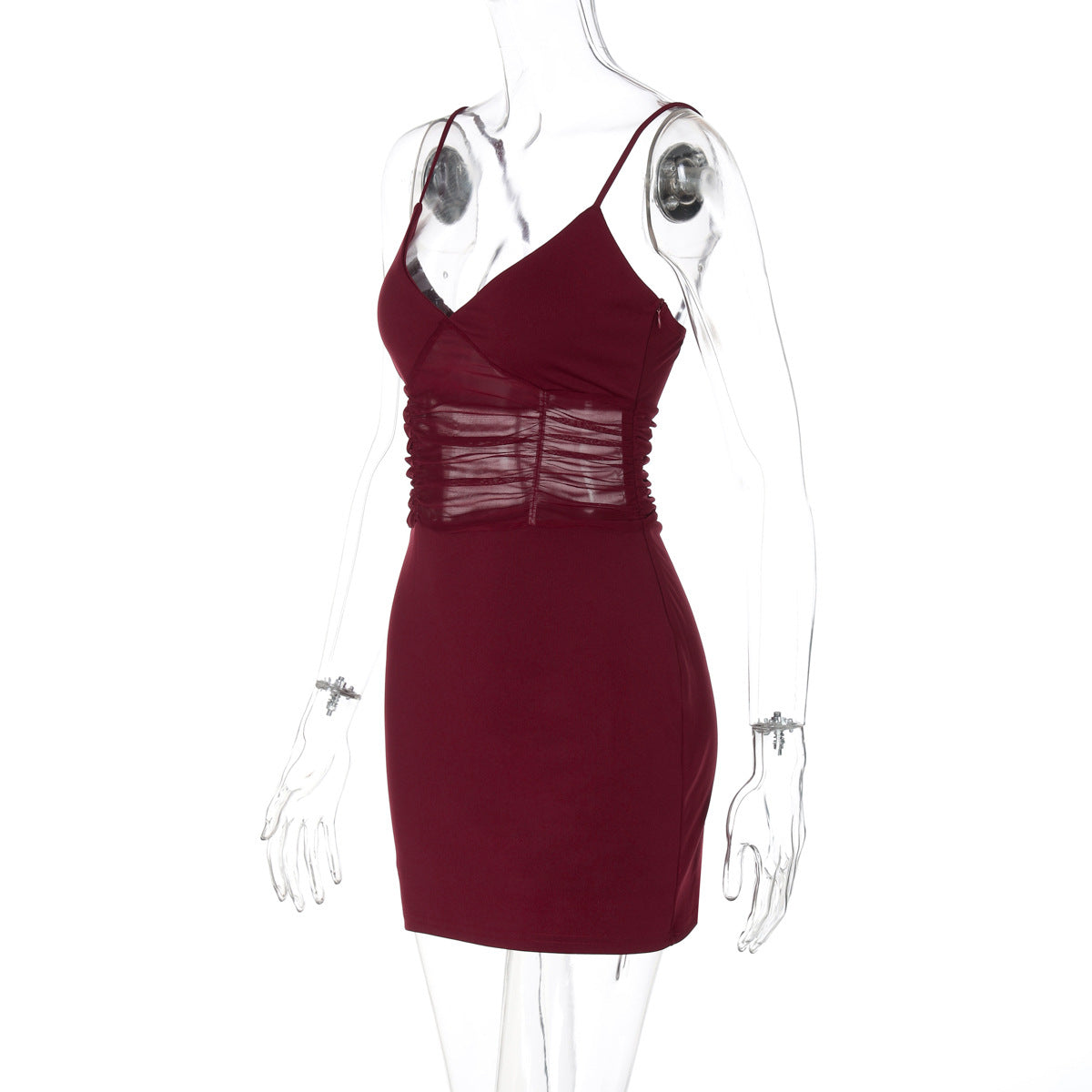 Women Summer Sexy V-Neck Suspender Mesh Hollow Backless Bodycon Dress 10