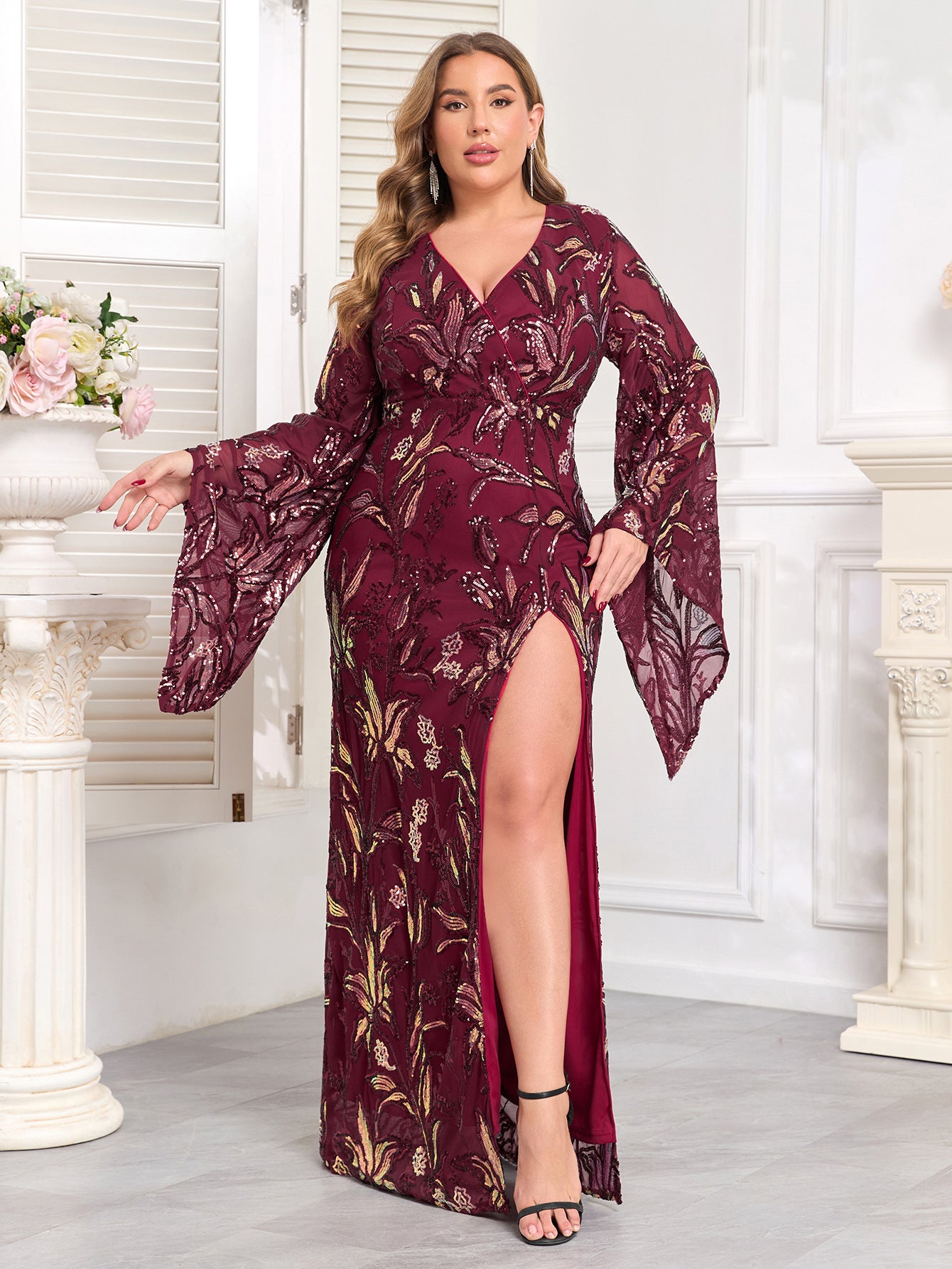 Plus Size Women's Dress Sequin Embroidery Prom Evening Gown 3