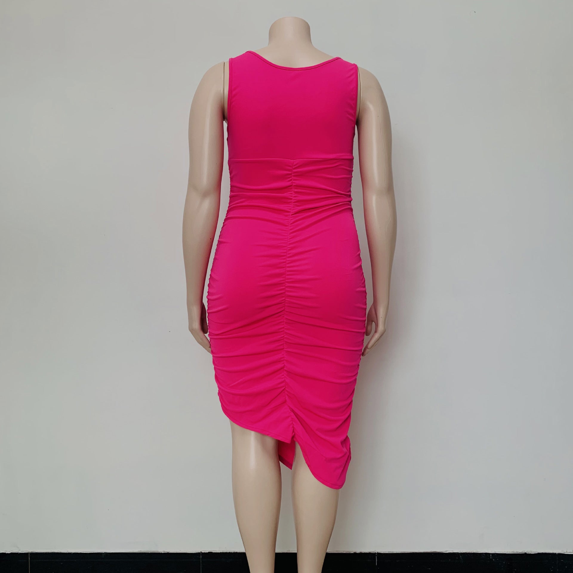 Plus Size Women's Fall Solid Color Pleated Tight Fitting Dress 10