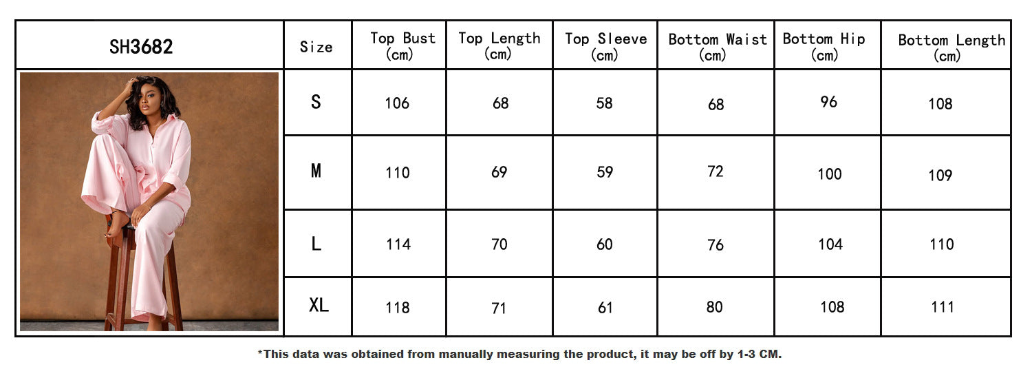 Women African long-sleeved shirt wide-leg pants Casual two-piece set 13