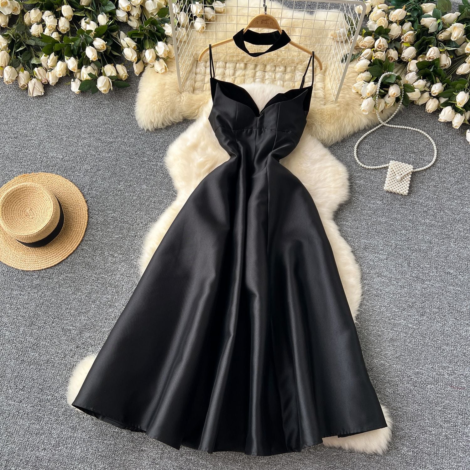 Luxury Strap V-Neck A-Line Flared Midi Dress 7