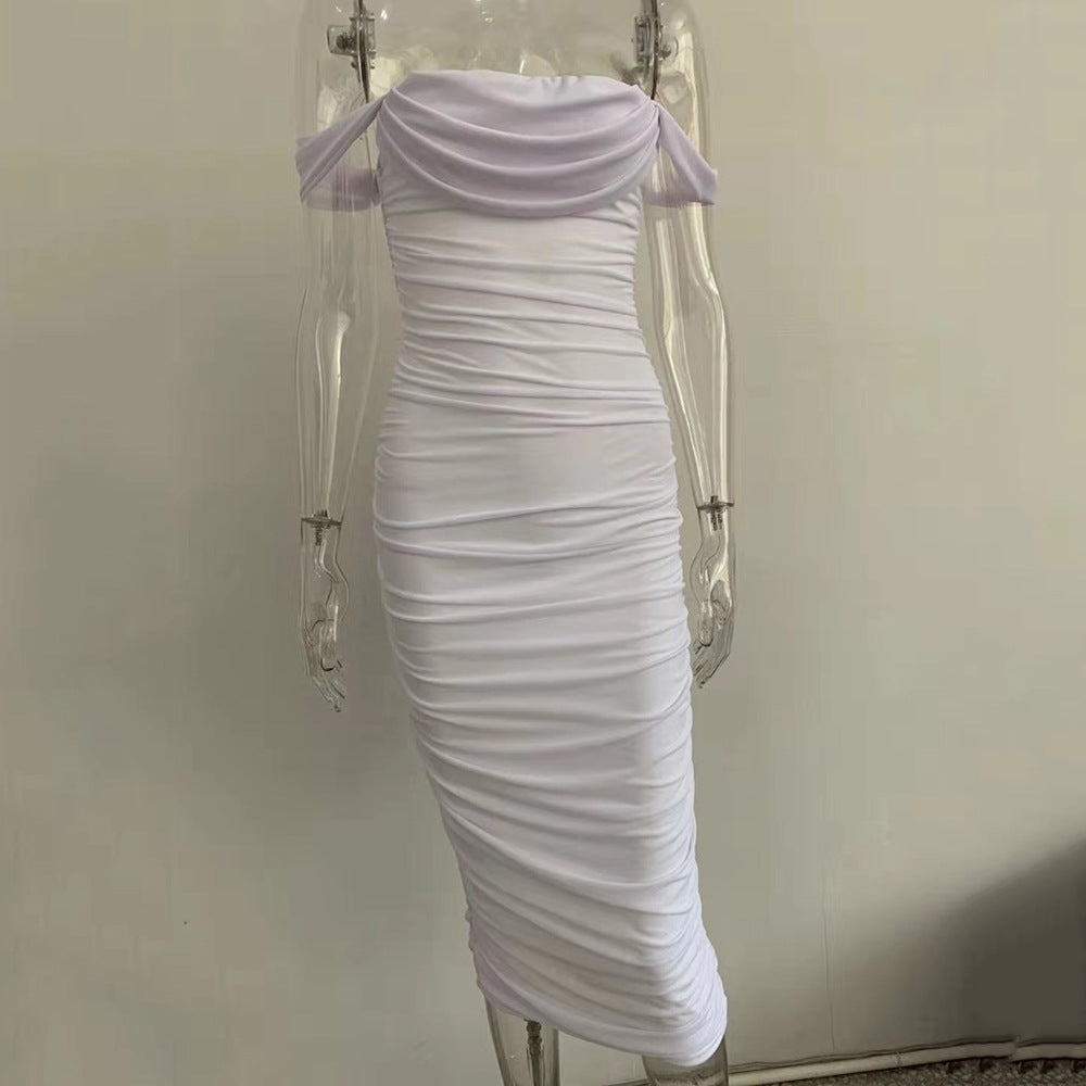 Summer Women Off Shoulder Solid Long Dress 14