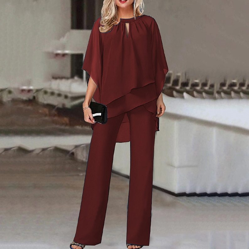 Women's Fashion Solid Color Loose Casual Irregular Two Piece Pants Set 4