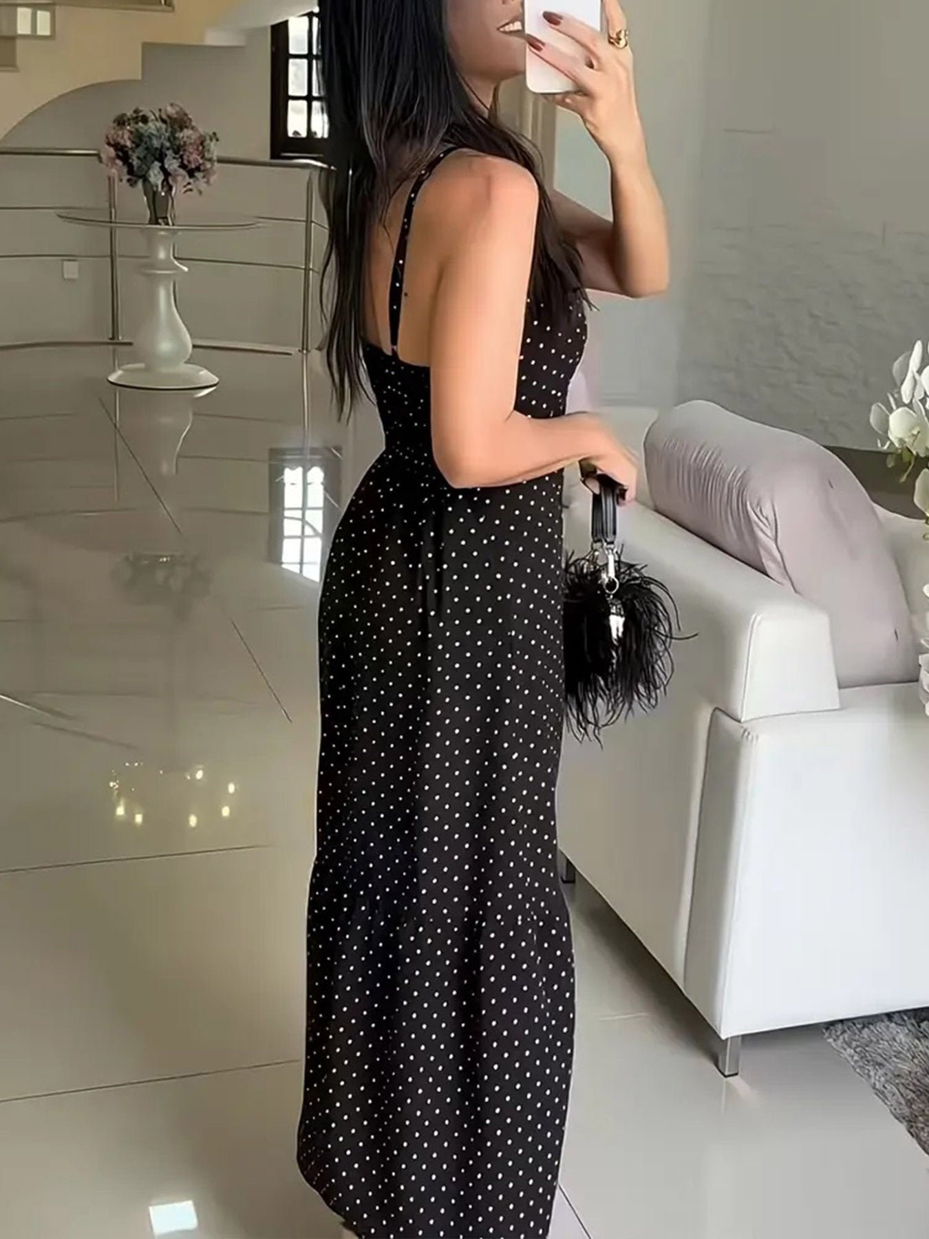 Plus Size Strap Button-Down Slit Patchwork Dress 4