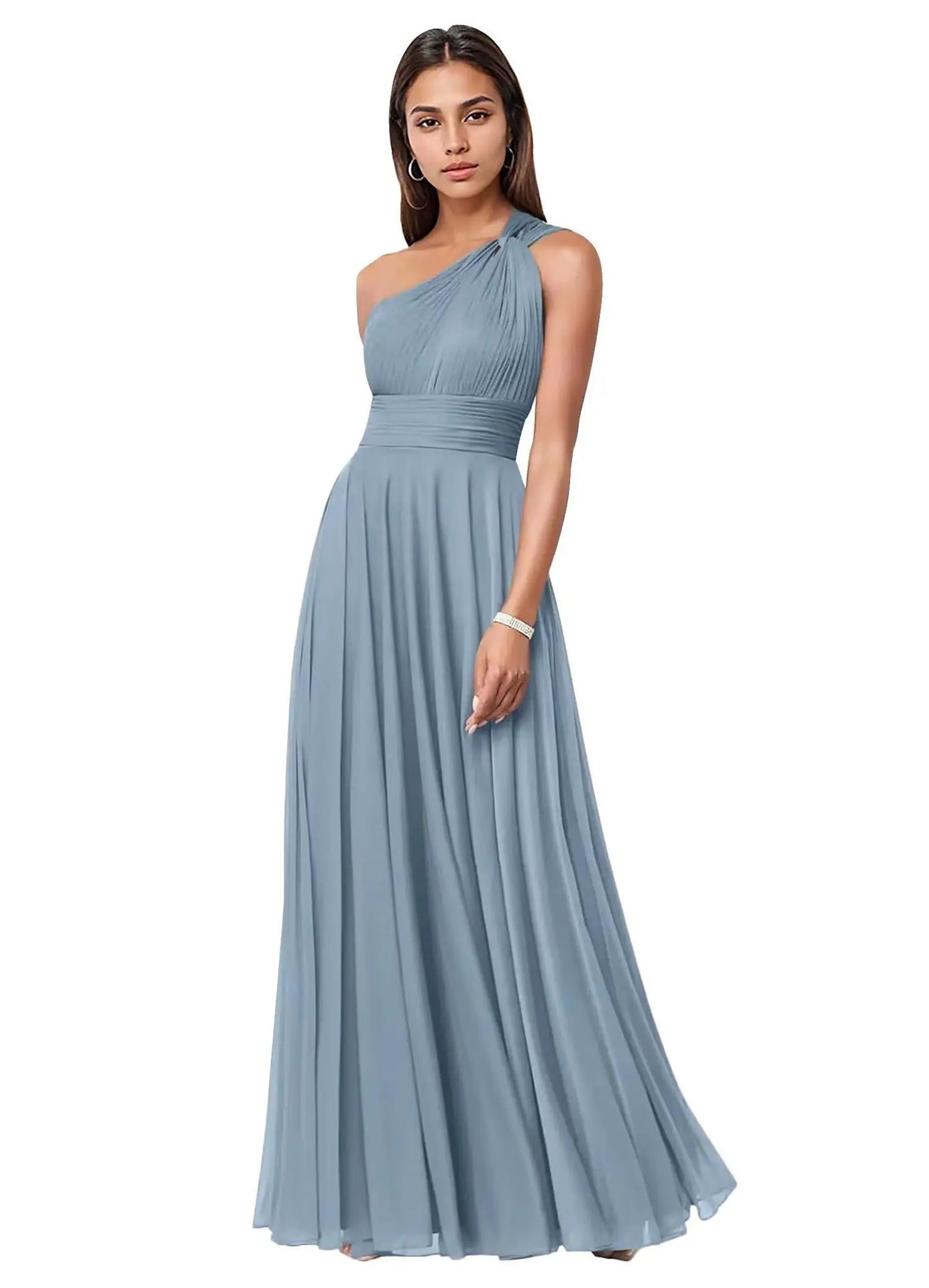 Evening Dress Long Slim Fit Bridesmaid Dress Wedding One-Shoulder Chiffon Ball Gown（Processing time need 3-6 days） 5