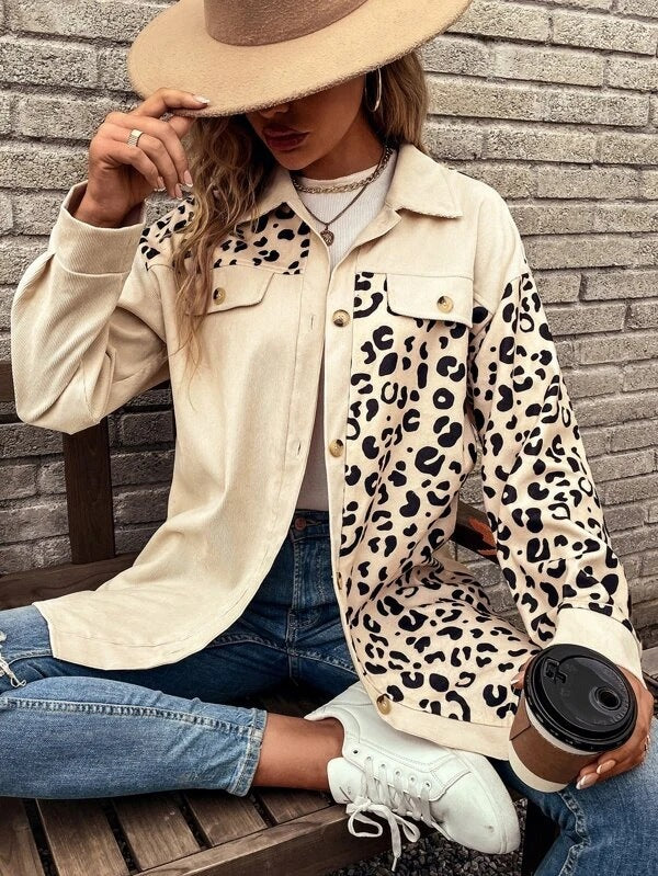 women autumn and winter leopard print single breasted long sleeve casual shirt coat 10