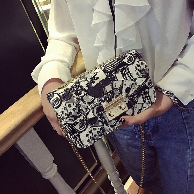 Fashion Printed Small Square Bag Graffiti Women's Style Chain Bag Crossbody Shoulder Bag 7