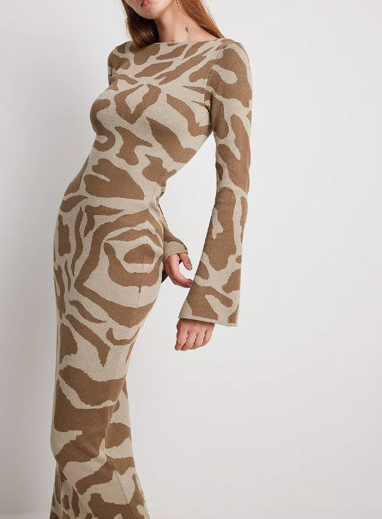 spring and autumn slim fashion printed dress 7