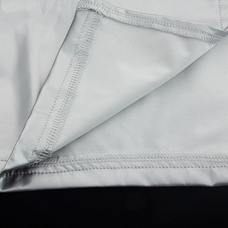 Women Autumn Solid Pu Leather Bodycon Slit Skirt 14