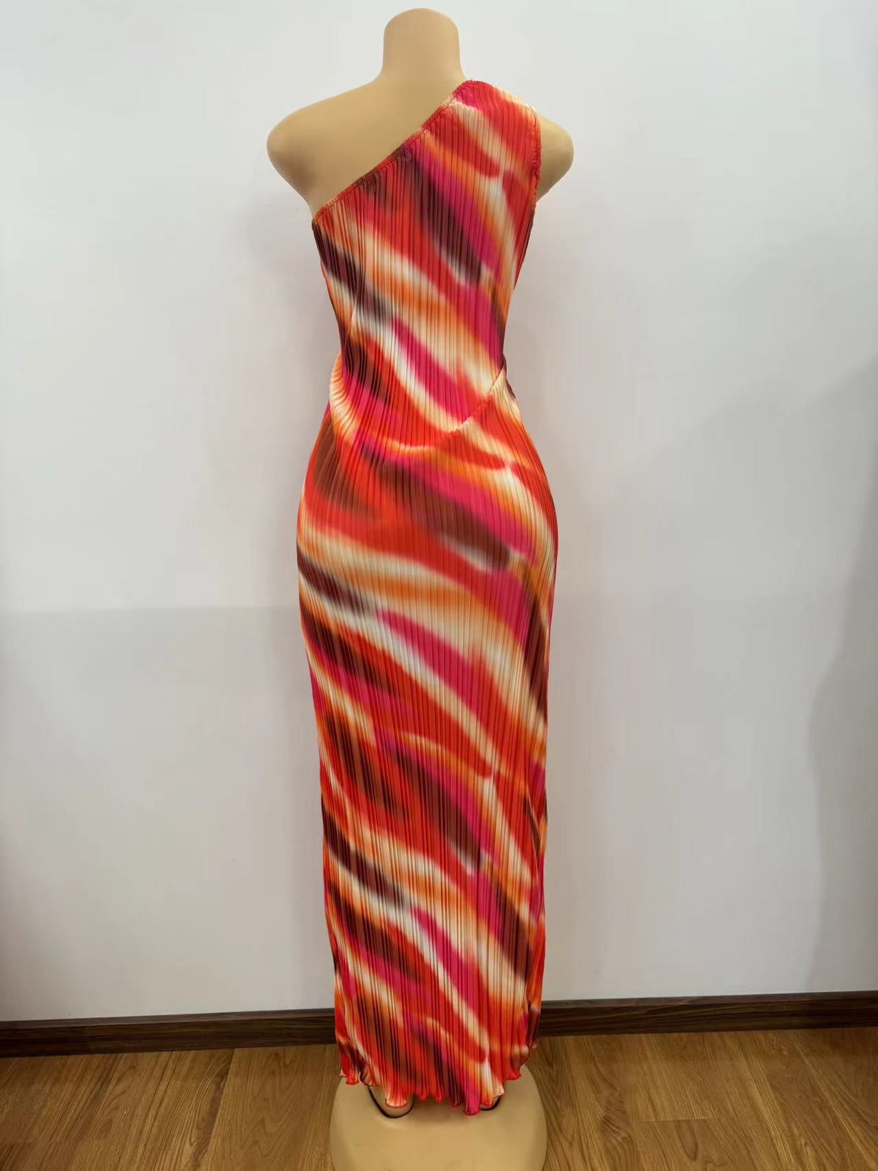 Summer Women Slash Shoulder hollow print slit bodycon dress 4