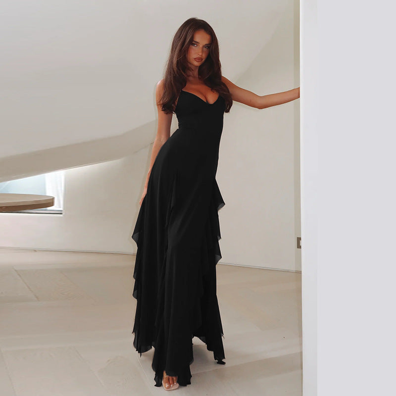 Strap Chic V-neck Holidays Slit Ruffle Dress 7