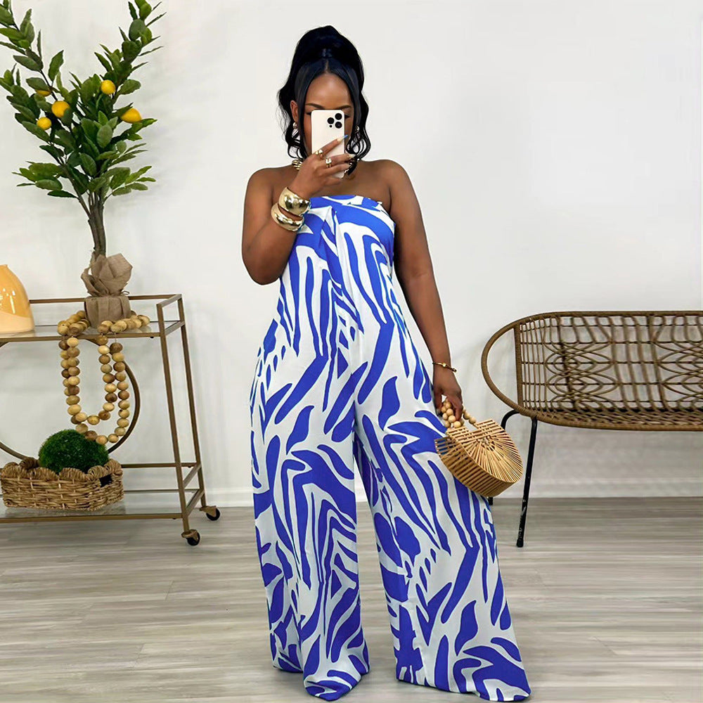 Women's fashion print sleeveless wide-leg jumpsuit 4