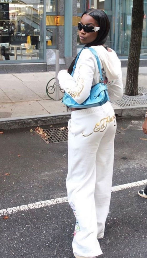 Fashionable street printed zipper short hoodies high waist straight trousers two piece set 3