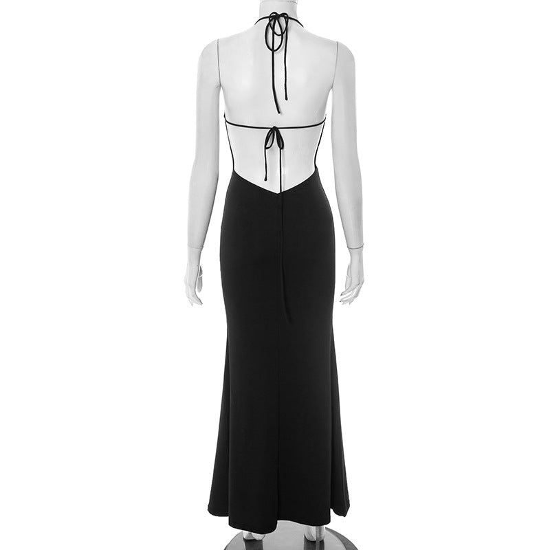 WomenŸ??s Chic Elegant Solid Color Halter Neck Strapless Low Back Maxi Dress 8