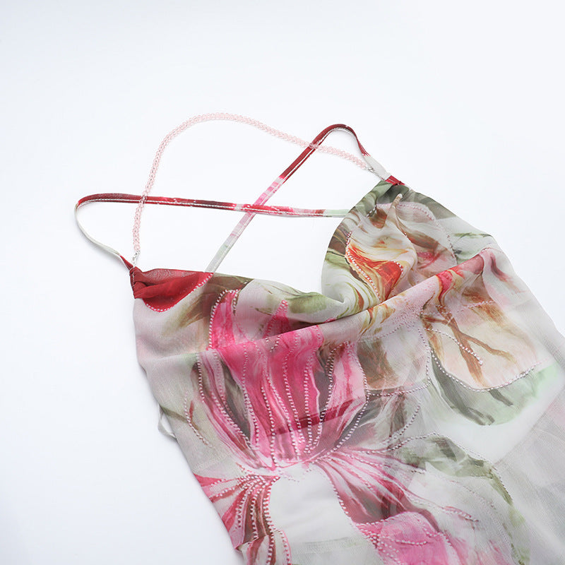 Women See-Through Print Holidays Summer Sexy Slit Dress 11