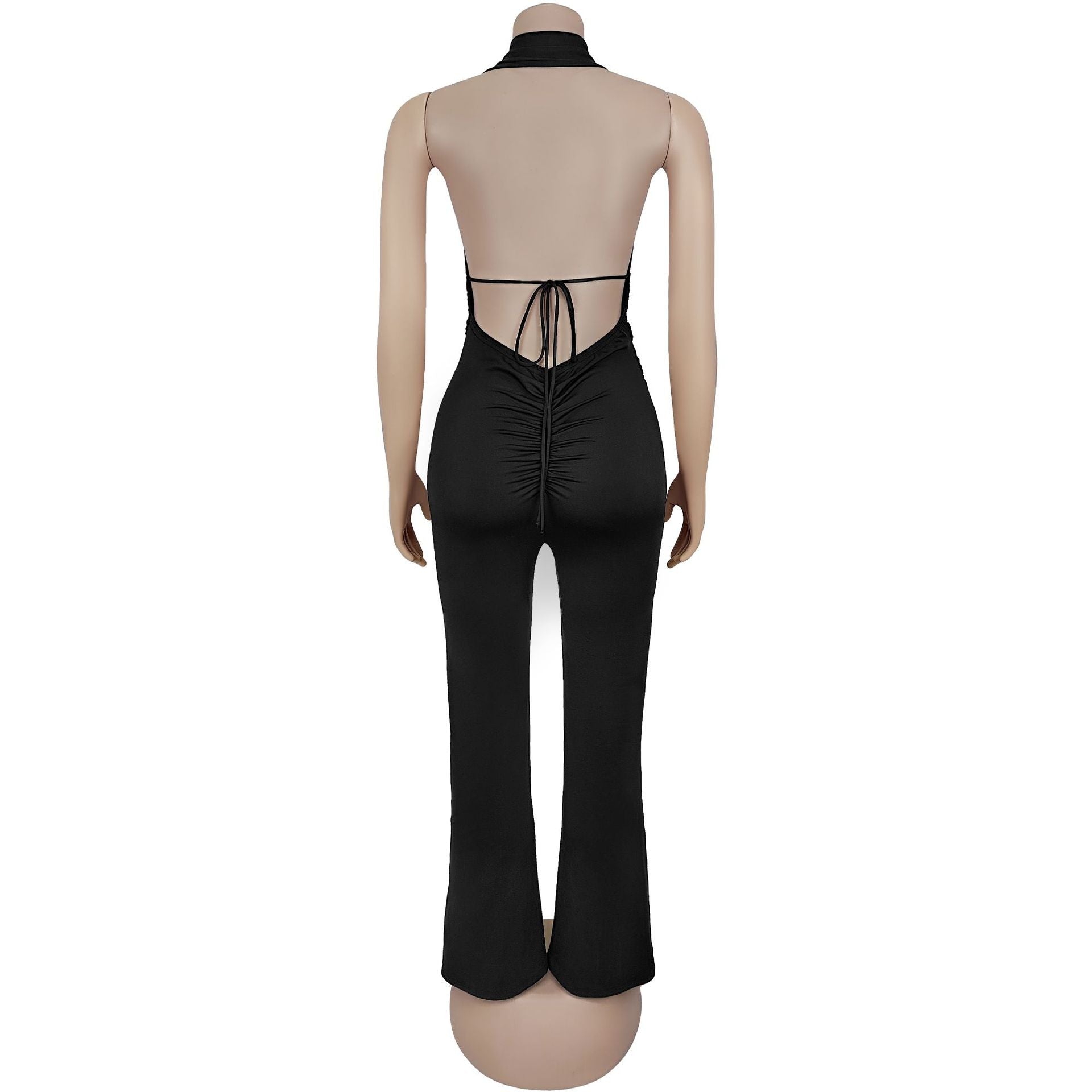 Women  Lace-Up Sexy V Neck Halter Neck Solid Jumpsuit 6