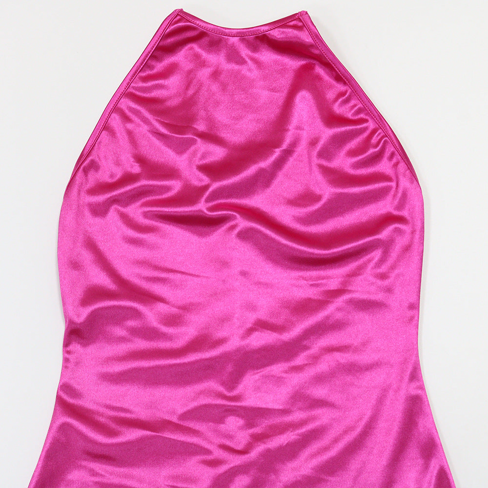 Women's Slim Fit Halter Neck Solid Color Long Dress 15