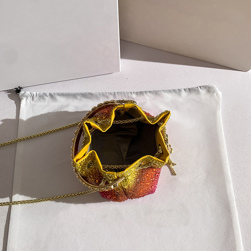 Women Autumn/Winter Bucket Bag Drawstring Beaded Shoulder/Crossbody Handbag 34