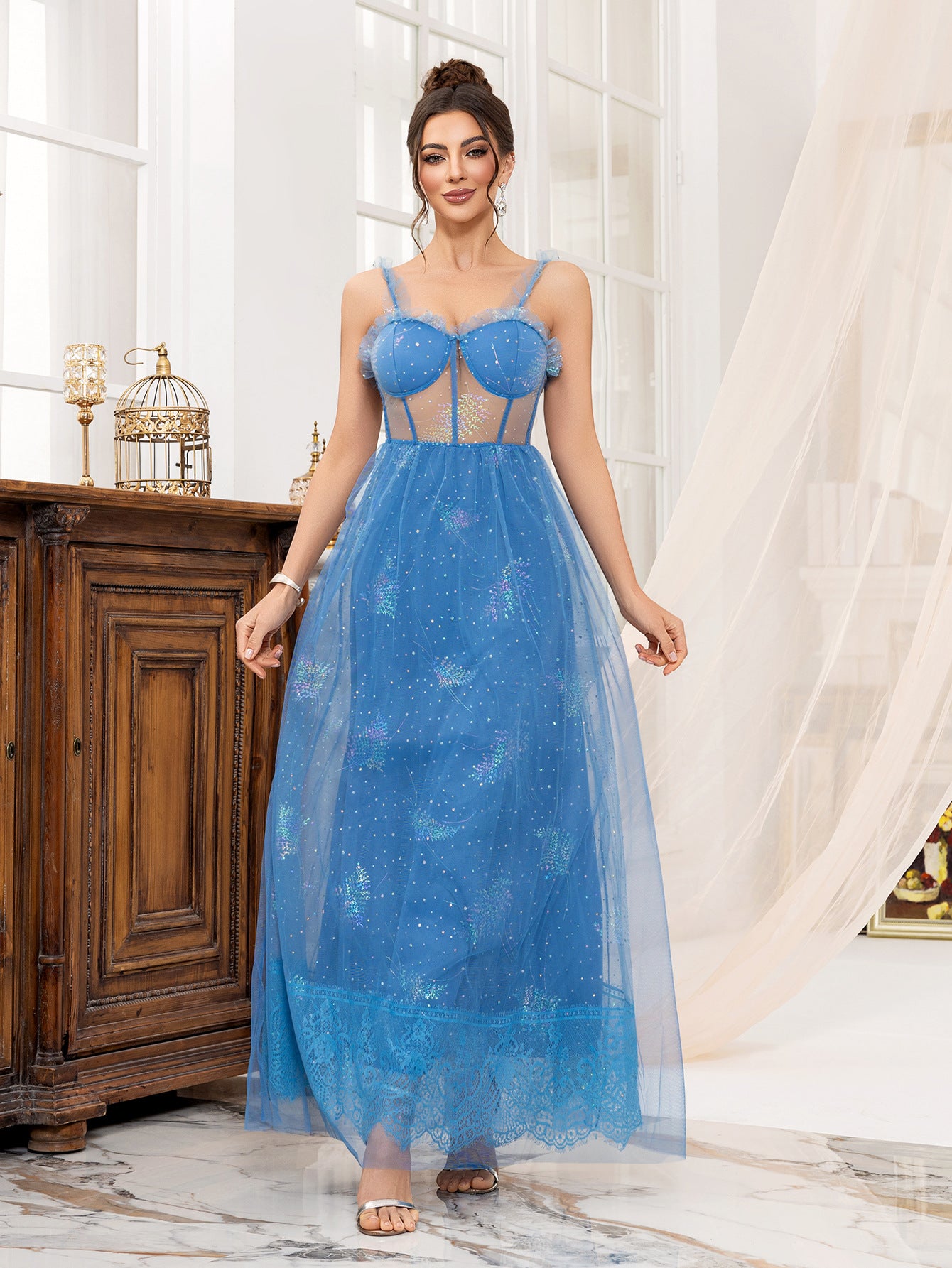 Women's Cocktail Dress Sexy Mesh Strap Bridesmaids Gown