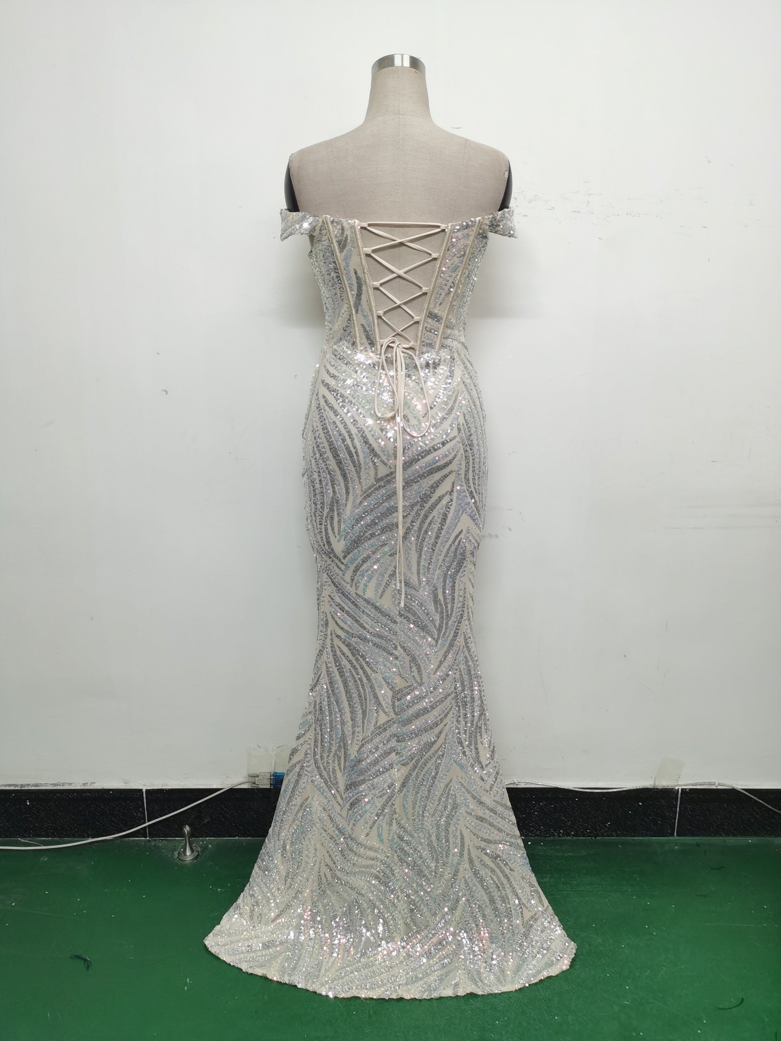 Women Off Shoulder Sequins Evening Dress 18