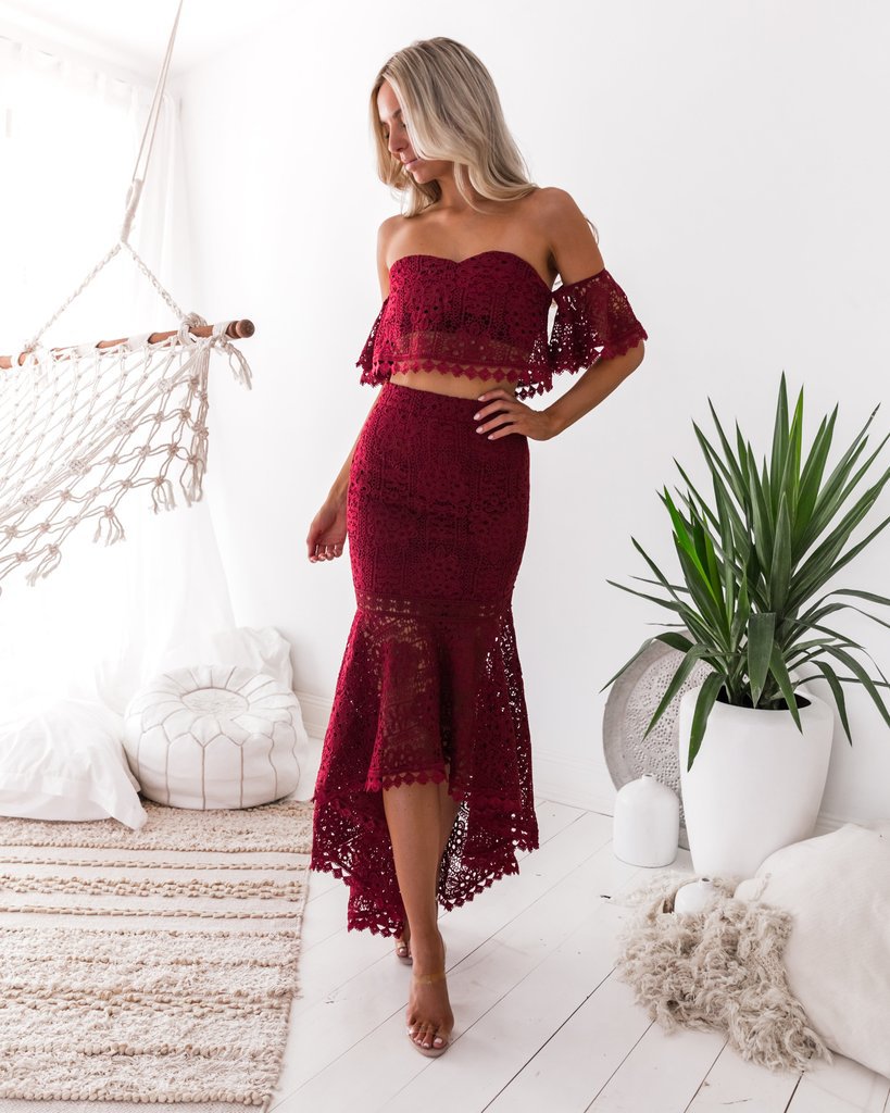 Dress lace Strapless Low Back Chic two-piece skirt set 5