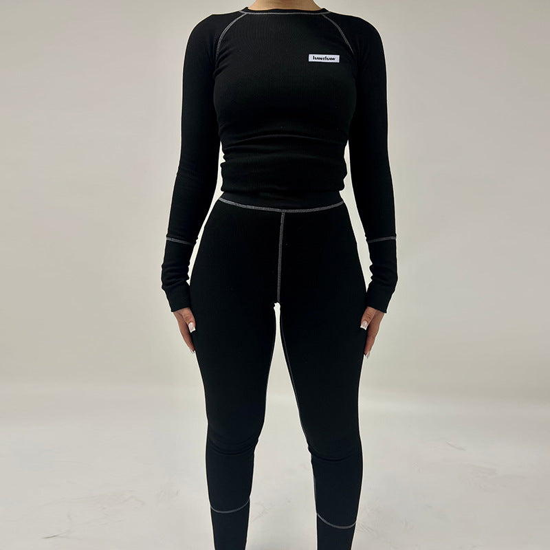 Women Winter Long Sleeve Top and Sports Tight Pants Two-piece Set 6
