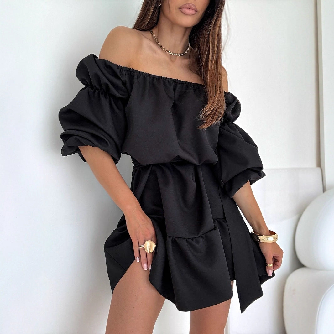 Women Fall Casual Solid Off-Shoulder Dress 6