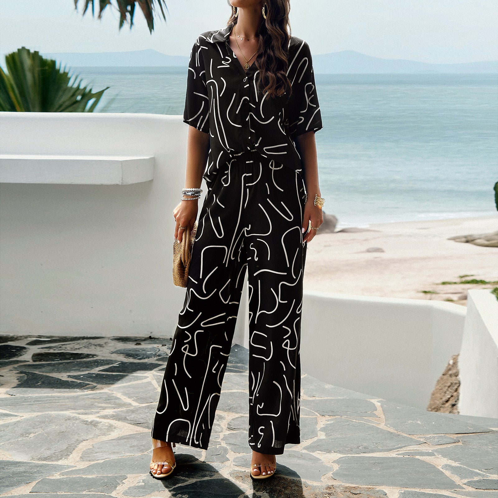 Women's Spring Summer Chic Printed Short Sleeve Lounge Wear