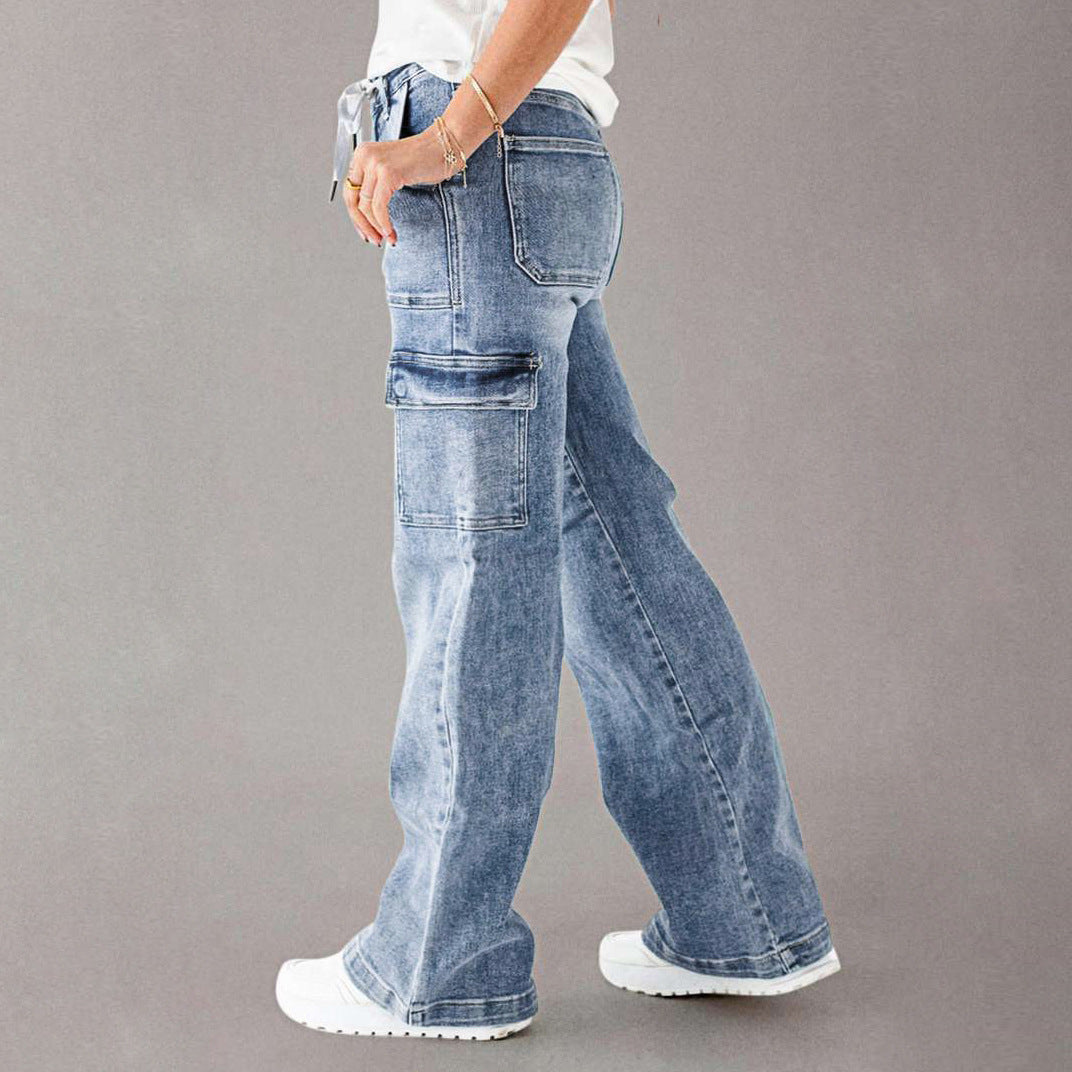 Women Fall Casual Cargo Denim Pant