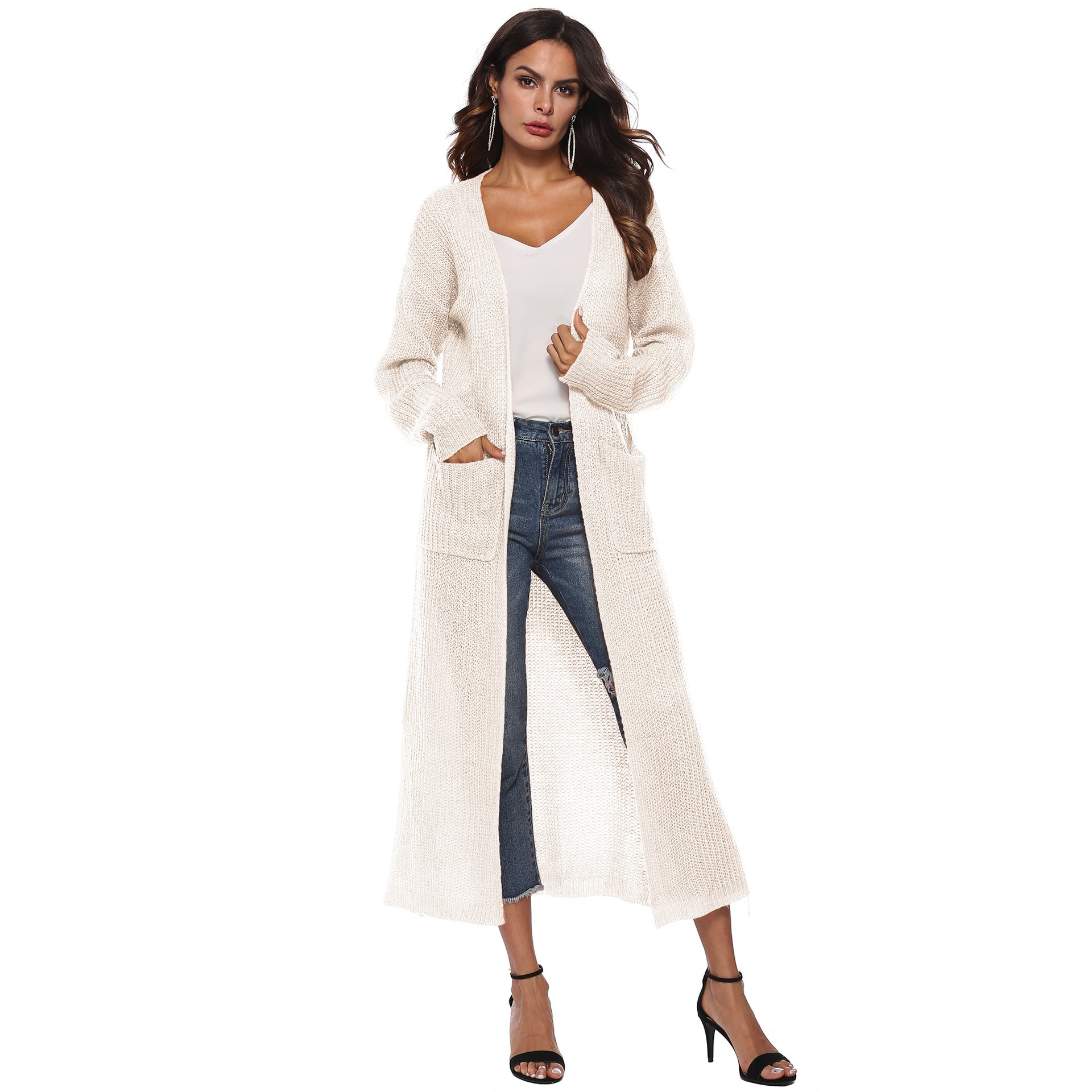 Women thin long coat with large pockets and slits 10