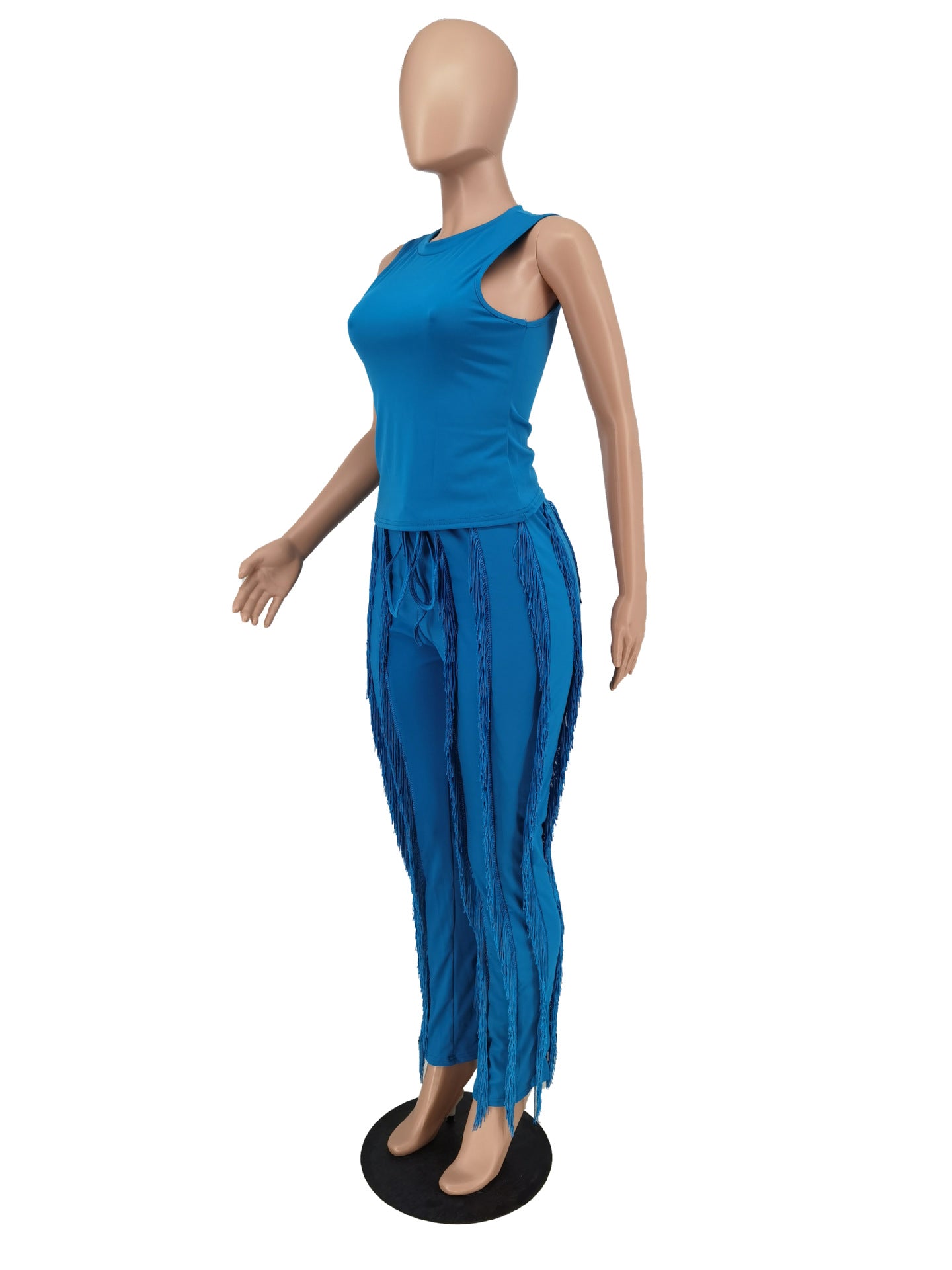 Women's Solid Color Tassel Two Piece Suit 16