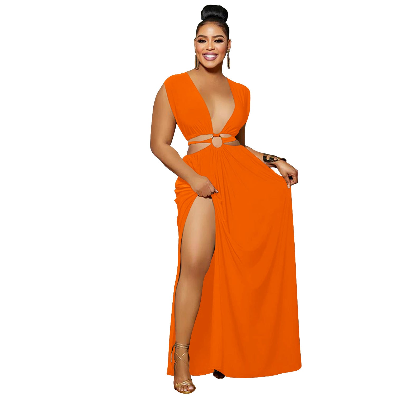 Fashion Women's Solid Low Back V-Neck Sleeveless Long Dress 17